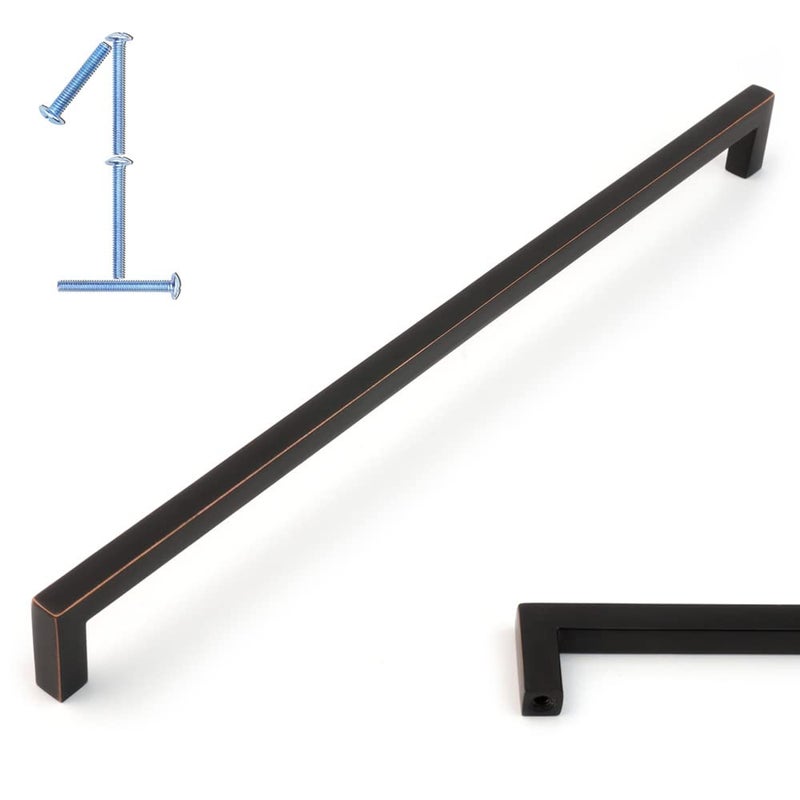 KOOFIZO Solid Square Bar Cabinet Handle - Oil Rubbed Bronze Furniture Pull, 12.6 Inch/320mm Screwhole Distance, 1-Piece for Kitchen Cupboard Door, Bedroom Dresser Drawer, Bathroom Wardrobe Hardware - Image 1
